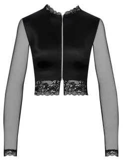 Langarm Minitop DIAMANT Satin schwarz von Cadolle