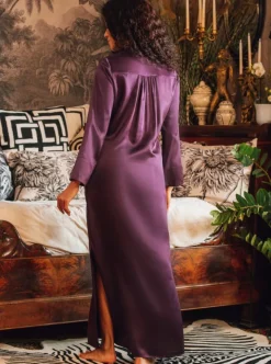 Langarm Nachtkleid 100% Seide POLLY lang Satin Marjolaine