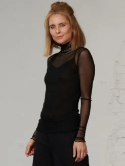 Langarm Rollkragen Shirt NETZTÜLL 100% Seide von Kokon Zwo