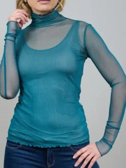 Langarm Rollkragen Shirt NETZTÜLL 100% Seide von Kokon Zwo