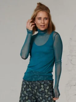 Langarm Rollkragen Shirt NETZTÜLL 100% Seide von Kokon Zwo