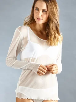 Langarm Rundhals Shirt NETZTÜLL 100% Seide von Kokon Zwo