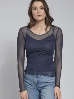 Langarm Rundhals Shirt NETZTÜLL 100% Seide von Kokon Zwo