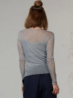 Langarm Rundhals Shirt NETZTÜLL 100% Seide von Kokon Zwo