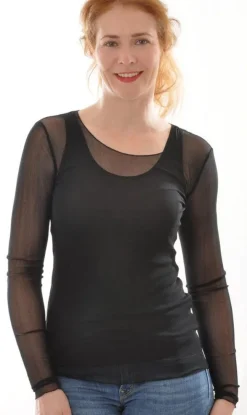 Langarm Shirt NETZTÜLL 100% Bio Seide von Alkena