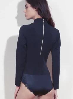 Langarm Twill-Body OFFICIER schwarz von Cadolle