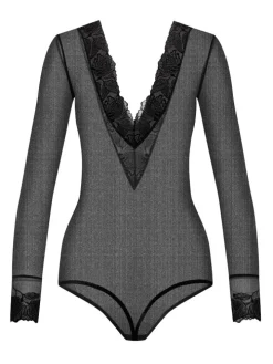 Langarm-Body TULIPE Tüll schwarz von Cadolle