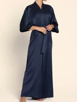 Langer Seide Morgenmantel ECLAT COUTURE dunkelblau von Lise Charmel