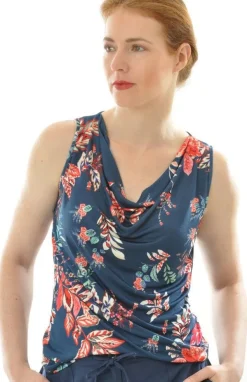 LAST PIECE 100% Bio-Seide WASSERFALL TOP dunkelblau Interlock von Alkena Größe M