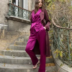 LAST PIECE 100% Seide Morgenmantel SOIE UNIE aubergine-violett Größe 34 Marjolaine