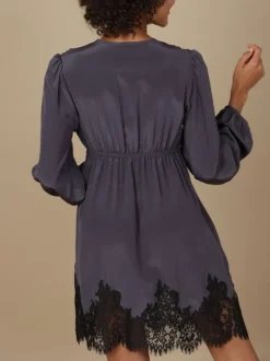 LAST PIECE Crepe-Seide Blusenkleid INDISCRETE dunkelgrau von Marjolaine Größe DE34