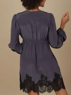 LAST PIECE Crepe-Seide Blusenkleid INDISCRETE dunkelgrau von Marjolaine Größe DE34