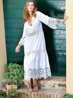 LAST PIECE Langes Sommerkleid mit Stickerei BIANCO von Chiara Fiorini Größe 34