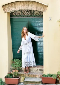 LAST PIECE Langes Sommerkleid mit Stickerei BIANCO von Chiara Fiorini Größe 34