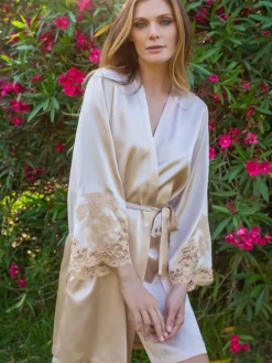 LAST PIECE Morgenmantel kurz Seide MARJOLIE No. 10 von Marjolaine sand Größe 40
