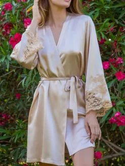 LAST PIECE Morgenmantel kurz Seide MARJOLIE No. 10 von Marjolaine sand Größe 40