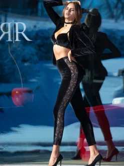 LAST PIECE Samt Leggings mit Spitze schwarz von Ambra Größe S