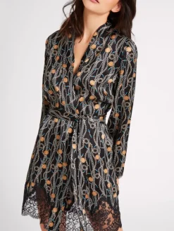 LAST PIECE Seide Kimono TOI MON AMOUR mit Print von Aubade schwarz Größe L