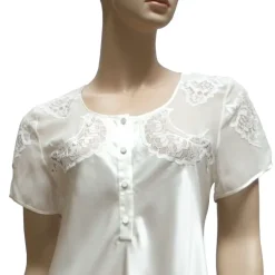 LAST PIECE Seide Kurzarm Nachthemd EMBROIDERY LACE elfenbein von Luna di Seta Größe 36