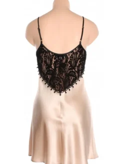 LAST PIECE Seide Nachthemd FAUSTINE mit Velour beige Größe 36 von Marjolaine