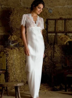 LAST PIECE Seide Nachtkleid CHANTAGE mit Spitze von Marjolaine Größe 38