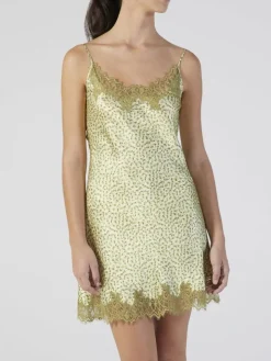 LAST PIECE Seide Neglige mit Spitze kurz Kiwi Print von Verdiani Größe 42