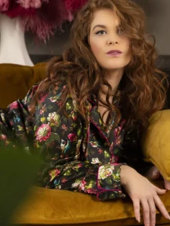 LAST PIECE Seidenpyjama NURHAN schwarz-grün von Marjolaine Größe DE38