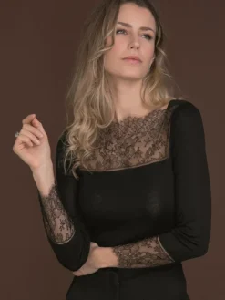 LAST SIZE Merinowolle Seide U-BOOT SHIRT schwarz von Artimaglia Größe 38/40