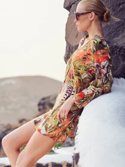 Leichte Tunika ZEBRA IN PARADISE apricot grün von Fürstenberg