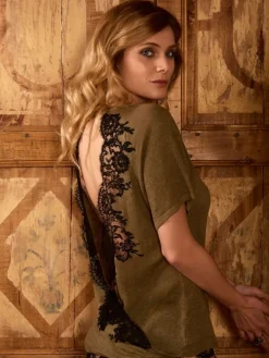 Leinen Pullover GLORIA bronze mit schwarz von Marjolaine