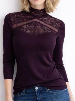 Merinowolle Seide LANGARM SHIRT mit Spitze von Artimaglia