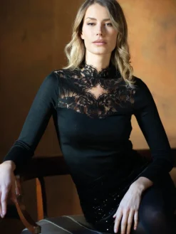 Merinowolle Seide STEHKRAGEN SHIRT Calais Spitze von Artimaglia