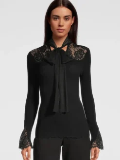 Merinowolle-Seide KRAGEN-SHIRT gerippt schwarz von Oscalito