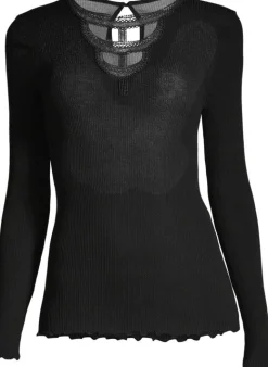 Merinowolle-Seide LANGARM SHIRT gerippt schwarz von Oscalito