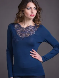 Merinowolle-Seide LANGARM SHIRT mit Spitze von Artimaglia