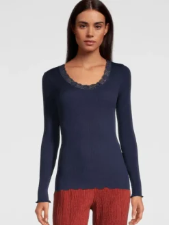 Merinowolle-Seide Langarm-Shirt gerippt Basic von Oscalito