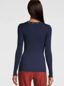 Merinowolle-Seide Langarm-Shirt gerippt Basic von Oscalito