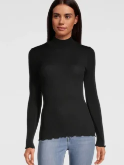 Merinowolle-Seide Mockneck Shirt gerippt Basic von Oscalito