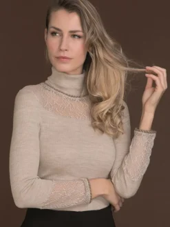 Merinowolle-Seide ROLLKRAGEN SHIRT gerippt von Artimaglia