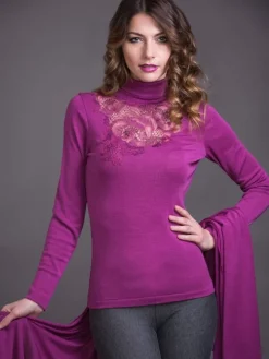 Merinowolle-Seide ROLLKRAGEN SHIRT mit Spitze von Artimaglia