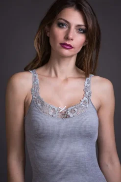 Merinowolle-Seide TRÄGER-TOP mit Spitze von Artimaglia