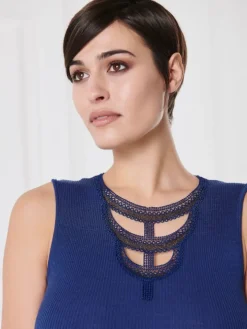 Merinowolle-Seide Trägertop mit Glitzer gerippt von Oscalito