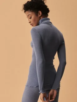 Merinowolle-Seide TURTLENECK SHIRT gerippt Basic von Oscalito