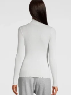 Merinowolle-Seide TURTLENECK SHIRT silber Leavers Spitze von Oscalito