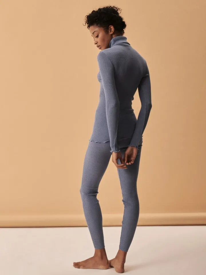 Merinowolle-Seide TURTLENECK SHIRT gerippt uni von Oscalito