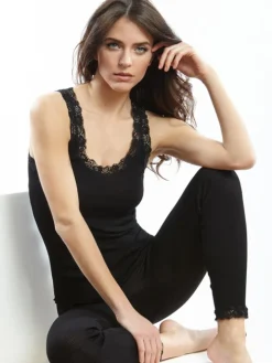 Merinowolle-Seide Unterhemd gerippt mit Calais Spitze von Oscalito