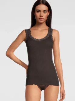 Merinowolle-Seide Unterhemd gerippt mit Calais Spitze von Oscalito