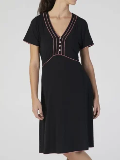 Modal Nachtkleid knielang schwarz-pink von Verdiani