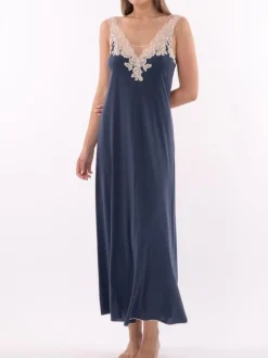 Modal Träger Nachtkleid blau-rose mit Spitze von Verdiani