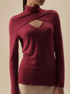 Modal-Kaschmir ROLLKRAGEN LANGARMSHIRT in weinrot von Oscalito